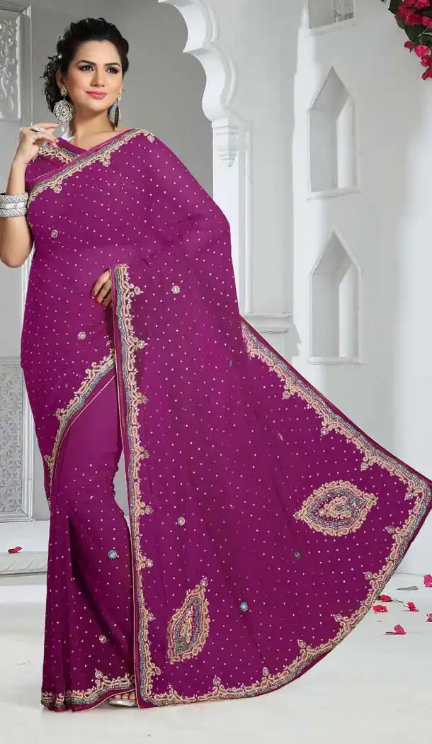 Adorable Magenta Color Chiffon Designer Bridal Fully Hand Worked Saree Blouse - 558769704