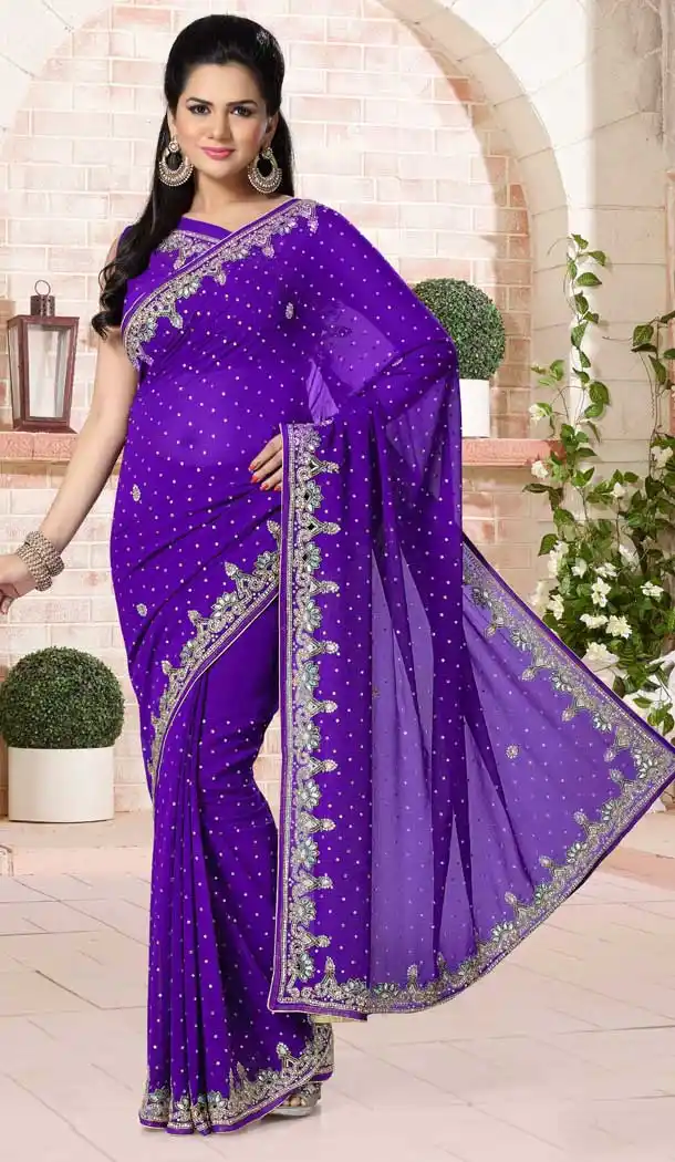 Purple Color Chiffon Designer Bridal Fully Hand Worked Saree Blouse - 558769708
