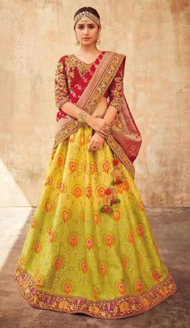 Majesty Multi Color Pure Tussar Silk Designer Sangeet Ceremony Lehenga Choli - 562370106
