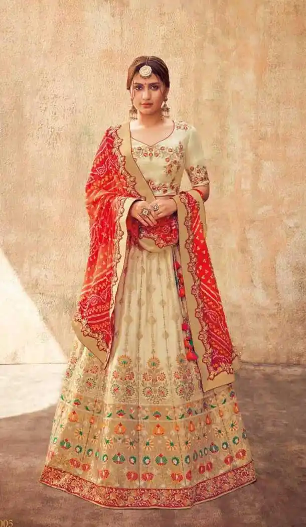 Off White Color Pure Tussar Silk Designer Sangeet Ceremony Lehenga Choli - 562370109
