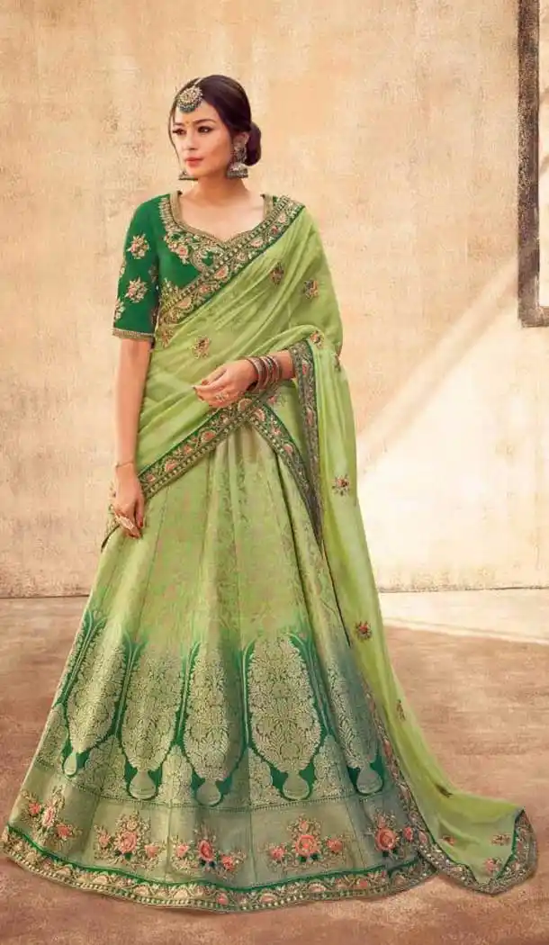 Light Green Color Pure Tussar Silk Designer Sangeet Ceremony Lehenga Choli - 562370113