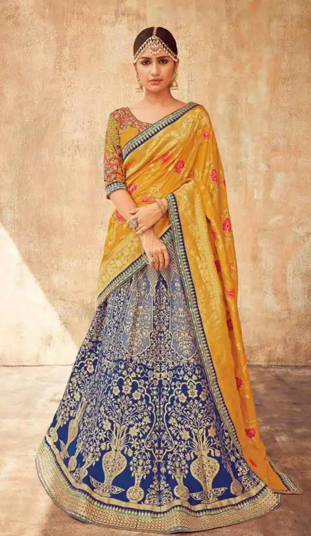 Blue Color Pure Tussar Silk Designer Sangeet Ceremony Lehenga Choli - 562370114