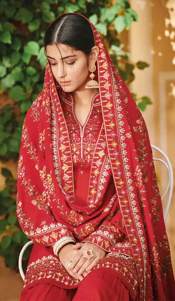 Red Color Ora Silk Festive Wear Palazzo Salwar Suit - 564870632