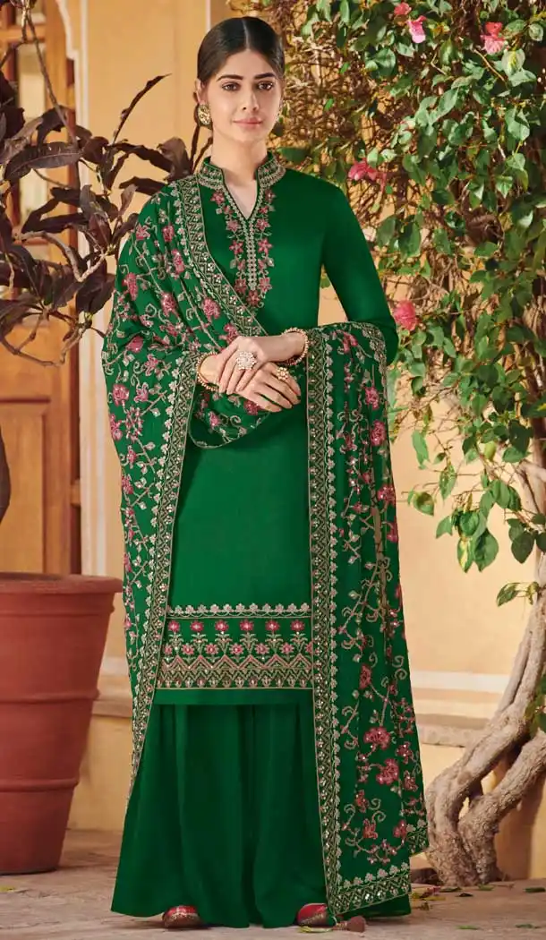 Green Color Ora Silk Festive Wear Palazzo Salwar Suit - 564870635