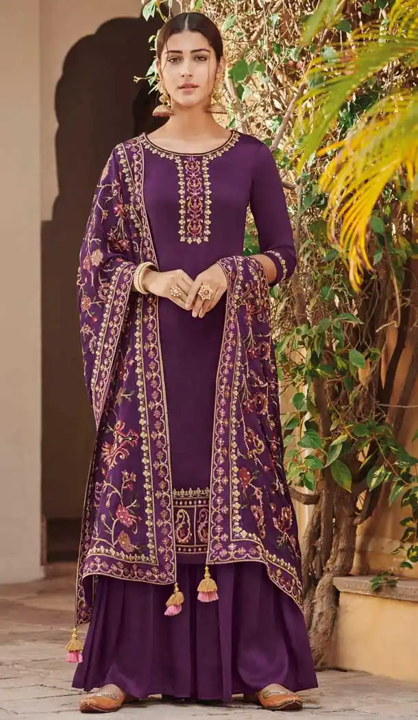 Purple Color Ora Silk Festive Wear Palazzo Salwar Suit - 564870636