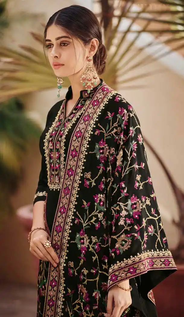 Black Color Ora Silk Festive Wear Palazzo Salwar Suit - 564870639