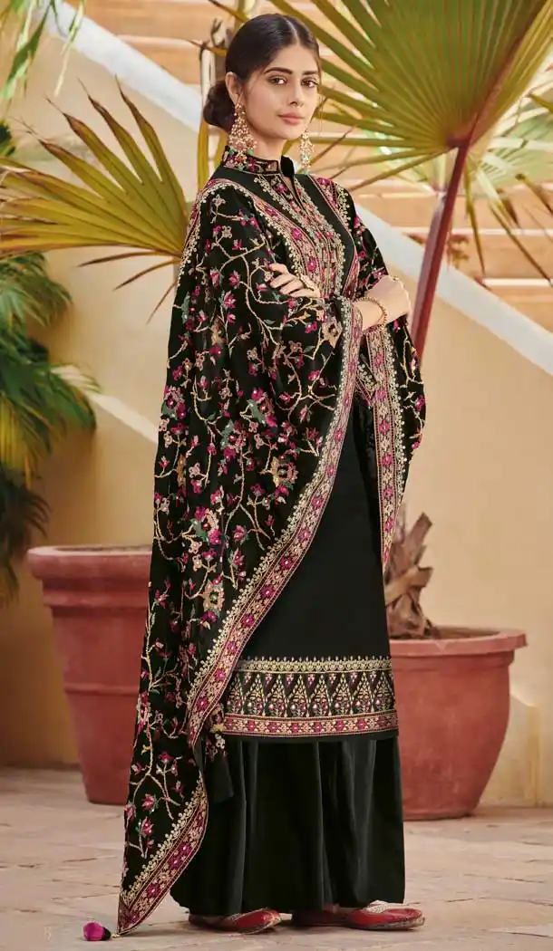 Black Color Ora Silk Festive Wear Palazzo Salwar Suit - 564870639