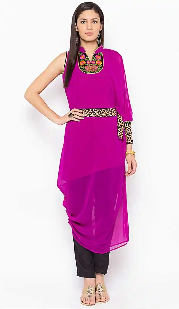 Magenta Color Georgette Designer Plus Size Readymade Kurti - 568770991
