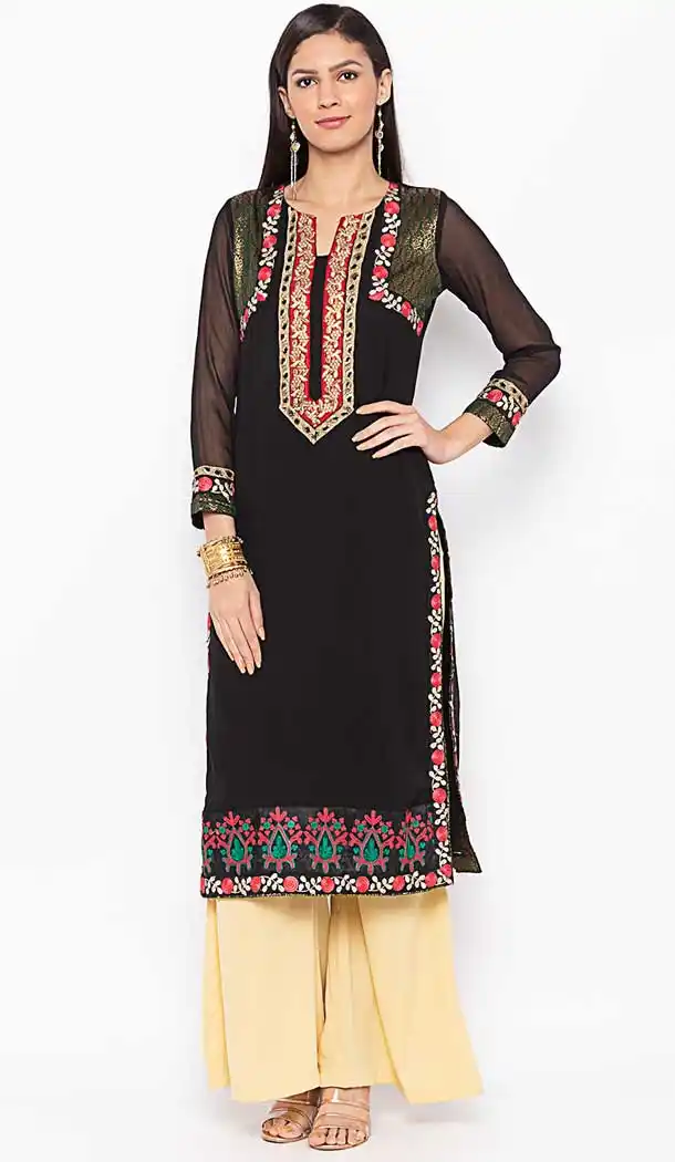 Black Color Georgette Designer Plus Size Readymade Kurti - 568770994