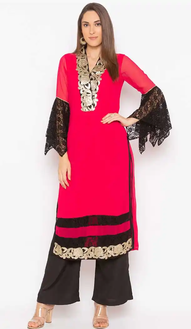 Red Color Georgette Designer Plus Size Readymade Kurti - 568770995