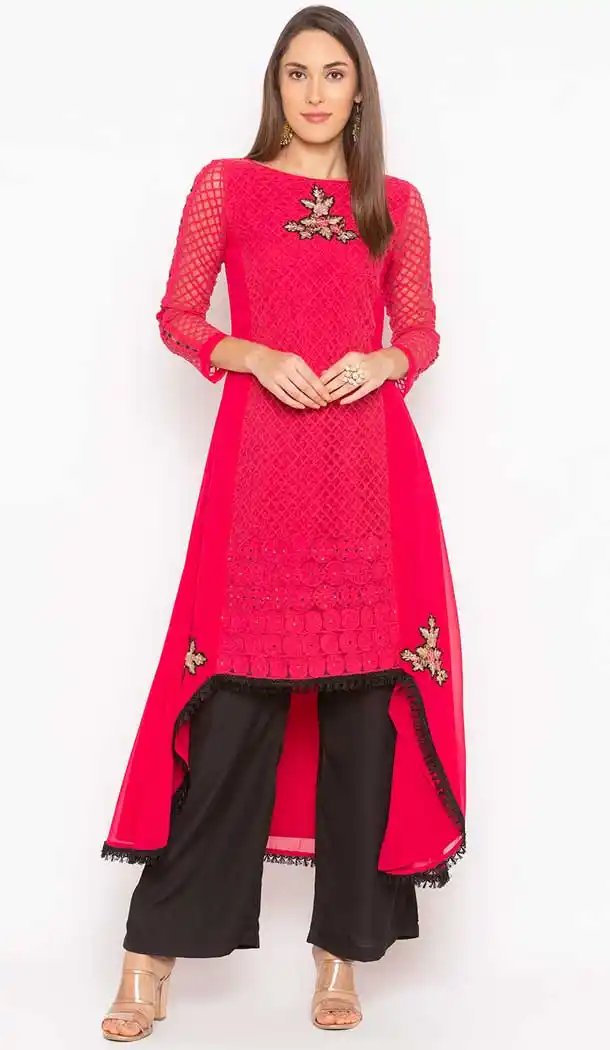 Ethnic Red Color Georgette Designer Plus Size Readymade Kurti - 568770997