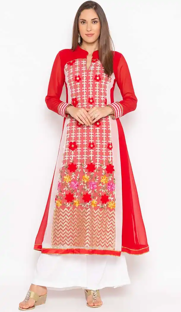 Charming Red Color Georgette Designer Plus Size Readymade Kurti - 568770998