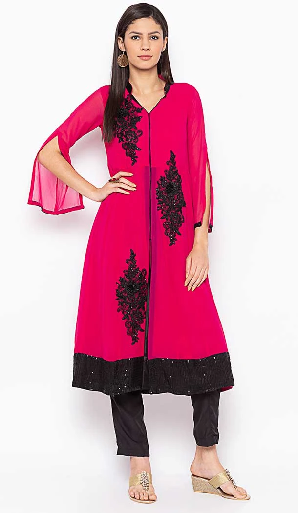 Dark Pink Color Georgette Designer Plus Size Readymade Kurti - 568771005