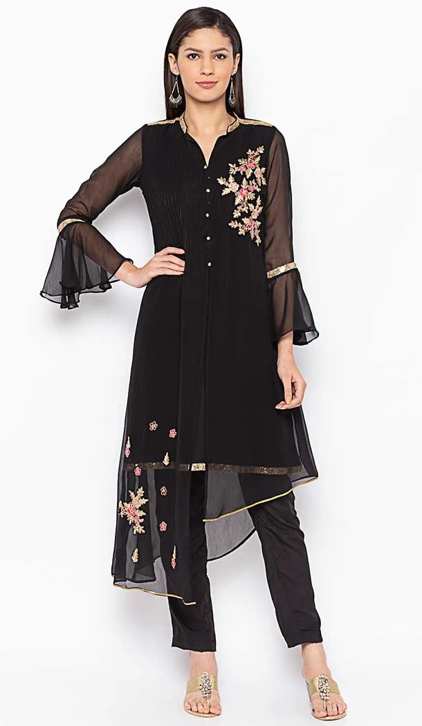 Black Color Georgette Designer Plus Size Readymade Kurti - 568771006