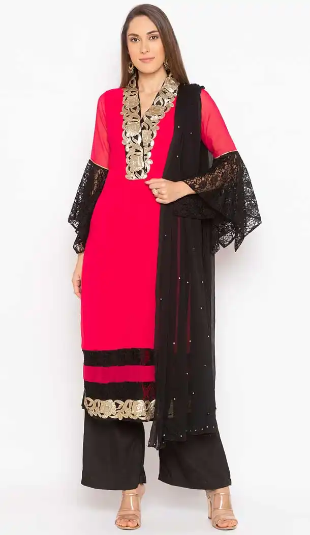 Red Color Georgette Designer Plus Size Readymade Dress - 568871011