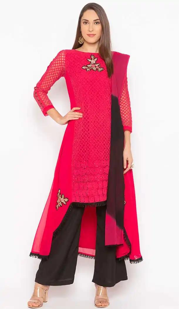 Red Color Georgette Designer Plus Size Readymade Dress - 568871013