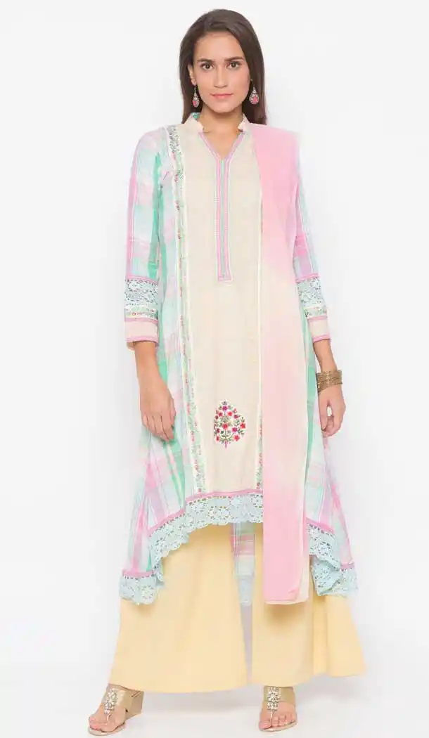 Cream Color Cotton Designer Plus Size Readymade Dress - 568871015