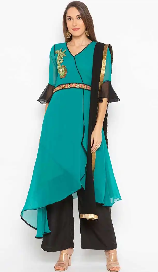 Turquoise Green Color Georgette Designer Plus Size Readymade Dress - 568871018