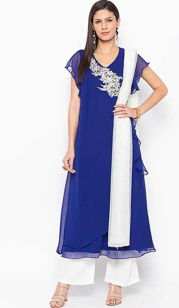 Blue Color Georgette Designer Plus Size Readymade Dress - 568871019