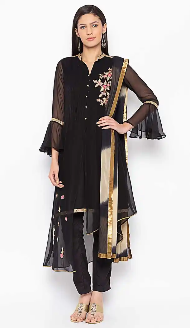 Black Color Georgette Designer Plus Size Readymade Dress - 568871022