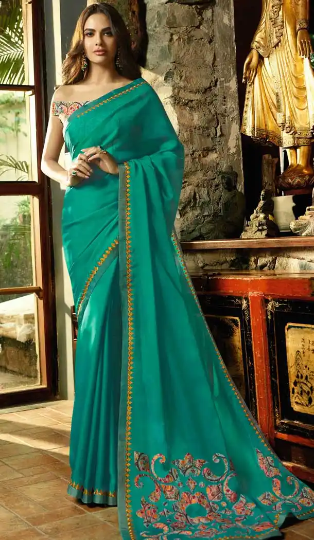 Turquoise Color Silk Georgette Bollywood Celebrity Nargis Fakhri Saree - 564770624