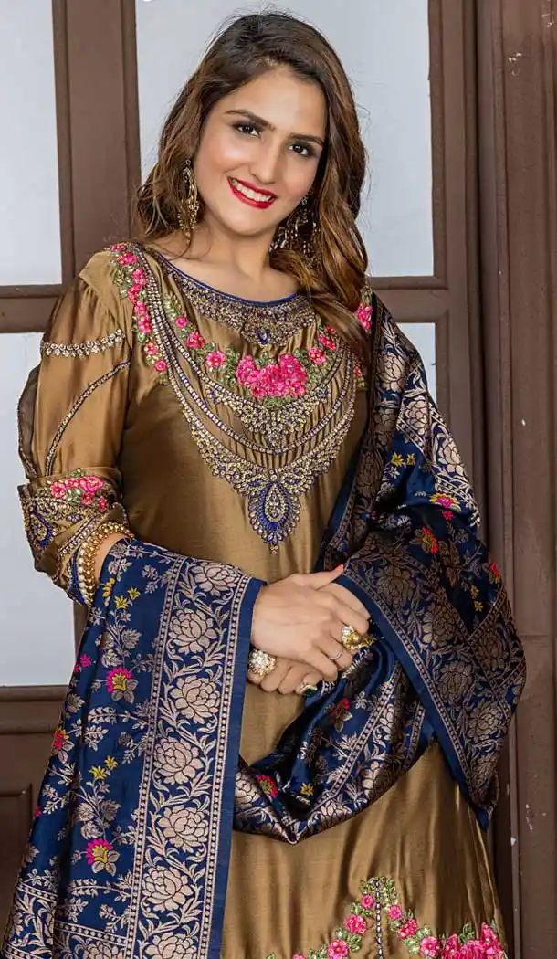 Gold Color Rangoli Heavy Designer Party Wear Sharara Suit - 565870763