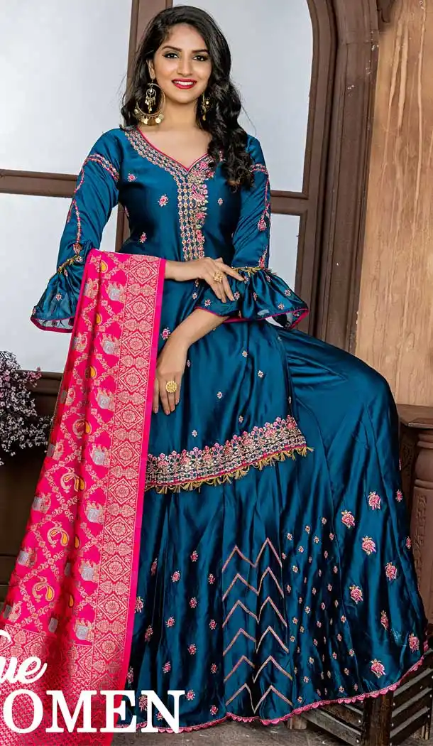 Blue Color Rangoli Heavy Designer Party Wear Sharara Suit - 565870764