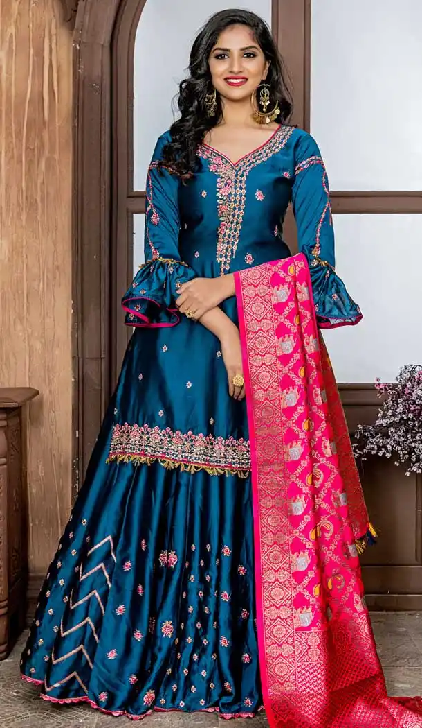 Blue Color Rangoli Heavy Designer Party Wear Sharara Suit - 565870764