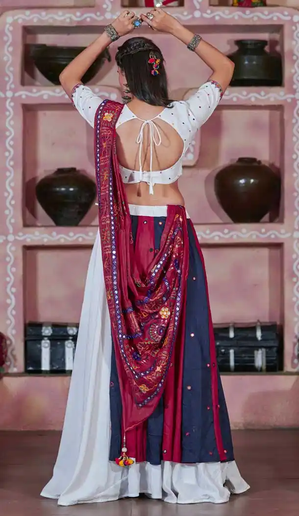 White Color Soft Cotton Designer Navratri Ras Special Chaniya Choli - 569871113