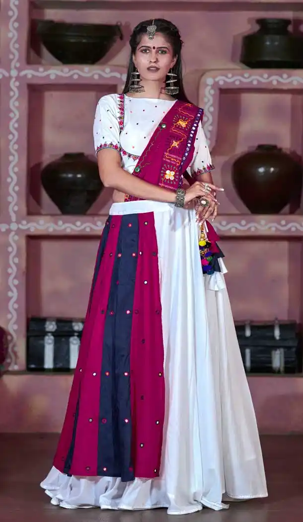 White Color Soft Cotton Designer Navratri Ras Special Chaniya Choli - 569871113