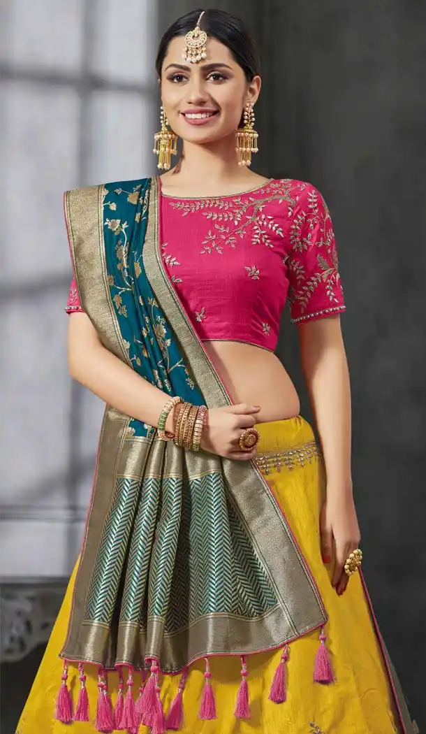 Yellow And Pink Color Designer Mehendi and Sangeet Lehenga Choli - 411160969