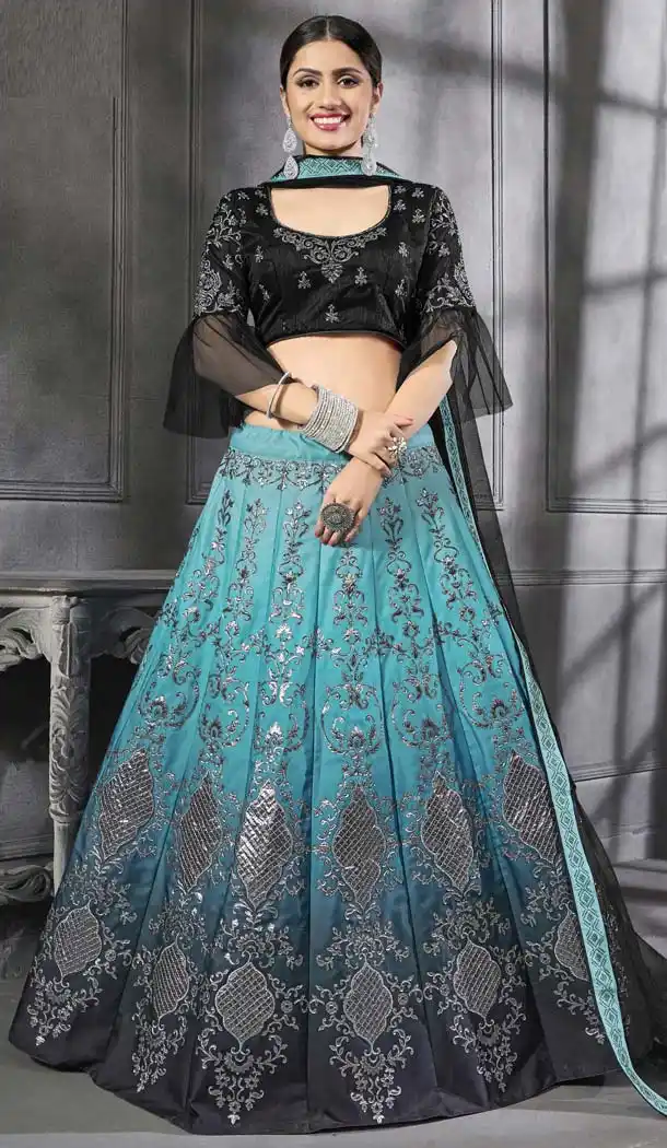 Sky Blue Color Designer Mehendi and Sangeet Lehenga Choli - 411160975
