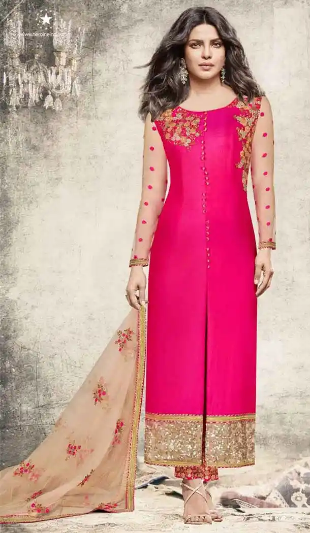 Pink Georgette Bollywood Celebrity Priyanka Chopra Salwar Kameez - 406560620