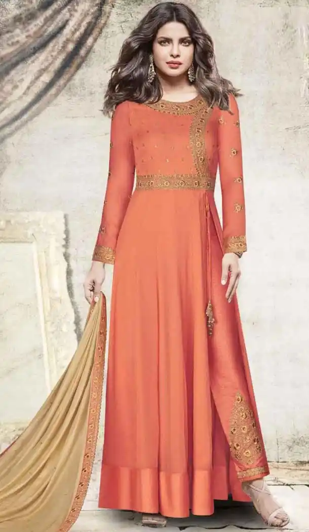 Orange Color Georgette Bollywood Celebrity Priyanka Chopra Salwar Kameez - 406560623