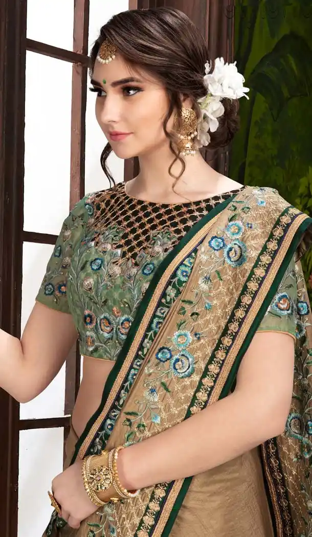 Beige Color Dola Silk Traditional Designer Wear Saree Blouse - 411060958