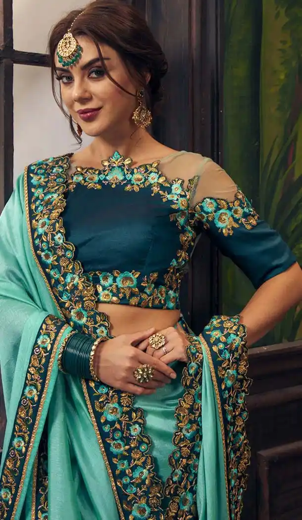 Aqua Blue Color Silk Traditional Designer Wear Saree Blouse - 411060962