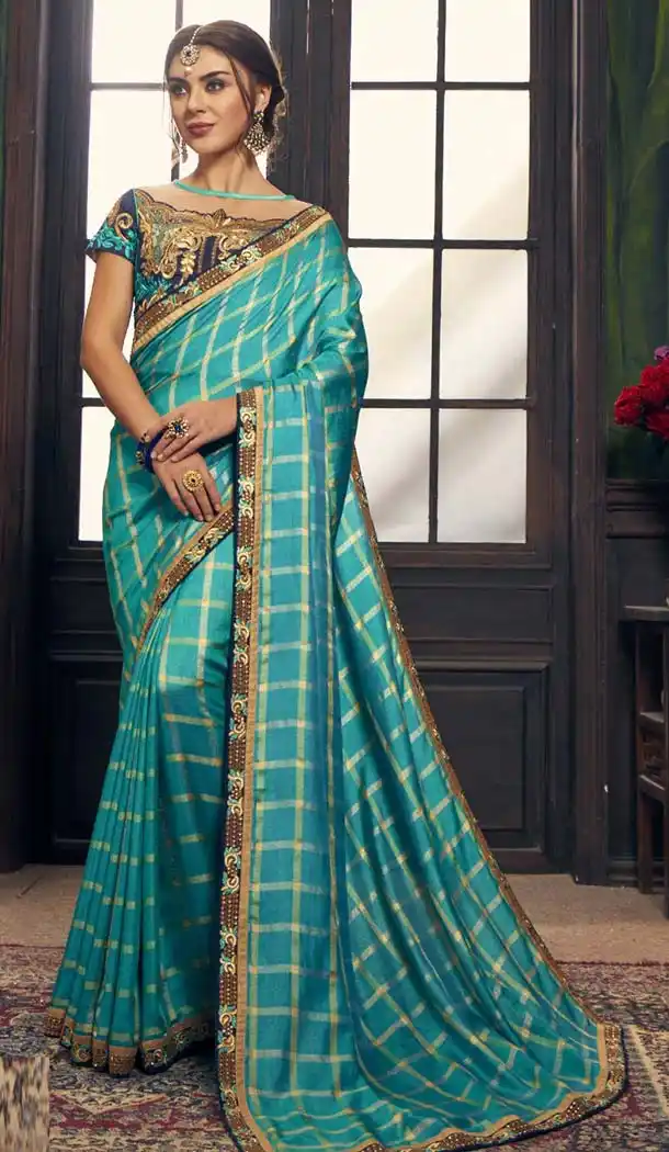 Sky Blue Color Silk Traditional Designer Wear Saree Blouse - 411060965