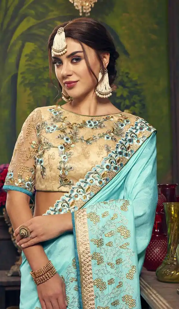 Sky Blue Color Dola Silk Traditional Designer Wear Saree Blouse - 411060968