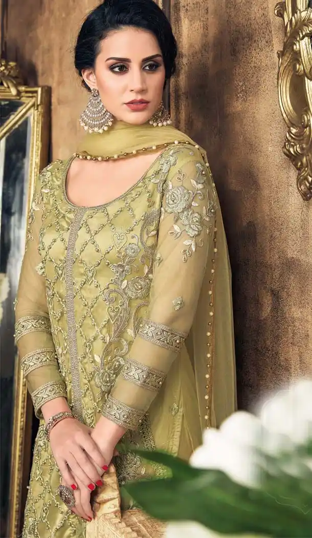 Yellow Color Net Heavy Embroidery Palazzo Salwar Suit - 568070947