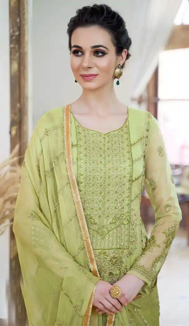 Glamorous Green Color Organza Embroidery Pakistani Palazzo Salwar Suit - 573871449