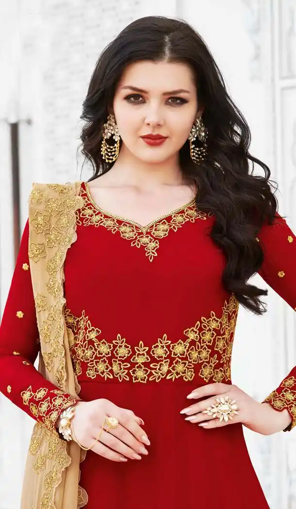 Fascinating Red Color Soft Georgette Designer Long Anarkali Suit - 573971456