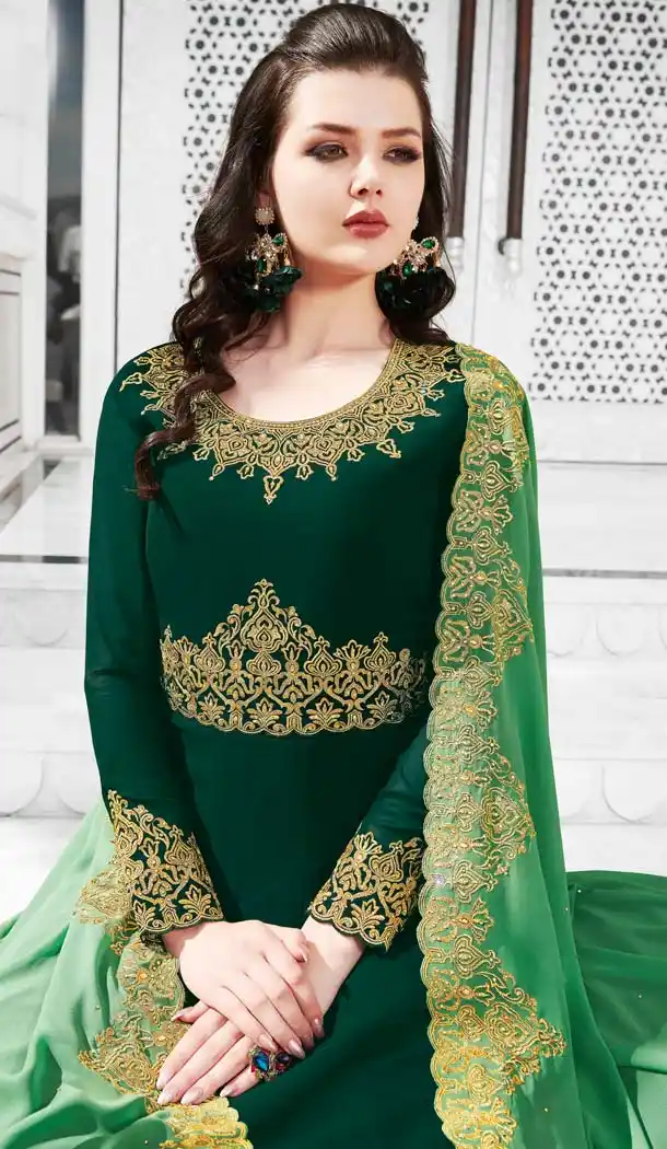 Flamboyant Green Color Soft Georgette Designer Long Anarkali Suit - 573971457