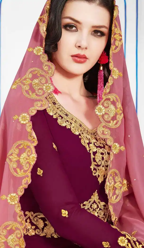 Marvelous Wine Color Soft Georgette Designer Long Anarkali Suit - 573971459