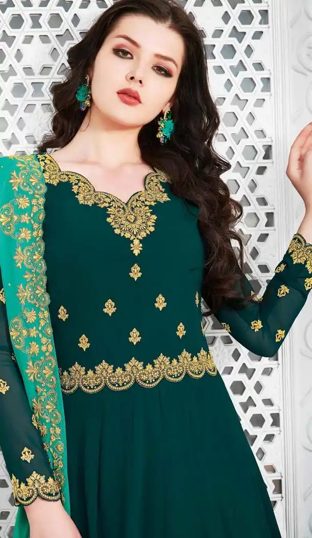 Forest Green Color Soft Georgette Designer Long Anarkali Suit - 573971462