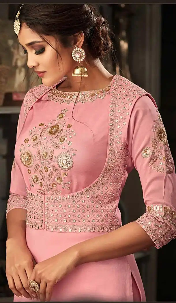 Pretty Pink Color Crepe Designer Sharara Salwar Suit - 575171647