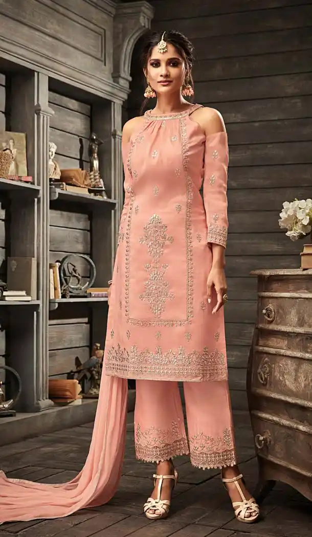 Exotic Peach Color Crepe Designer Sharara Salwar Suit - 575171650