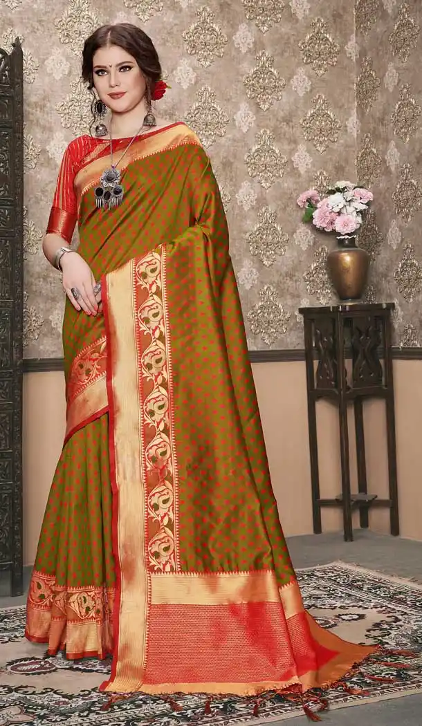 Tanchui Art Silk Mehendi Color Casual Wear Plus Size Saree Blouse - 564170495