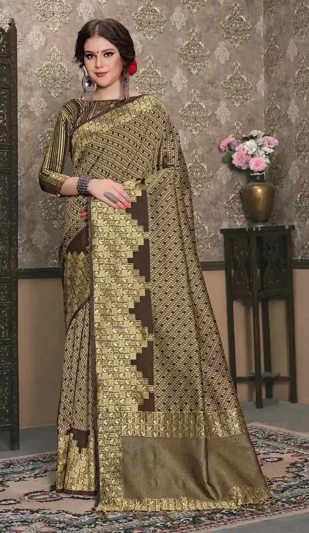 Brown Tanchui Art Silk Casual Wear Plus Size Saree Blouse - 564170500