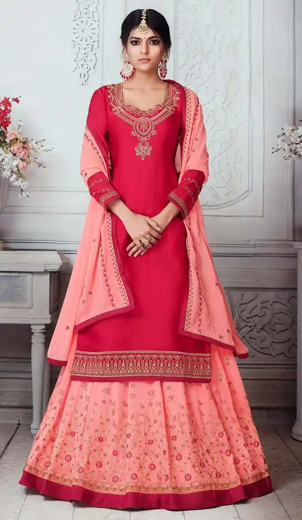 Captivating Pink Color Satin Georgette Party Wear Lehenga Suit - 575271656