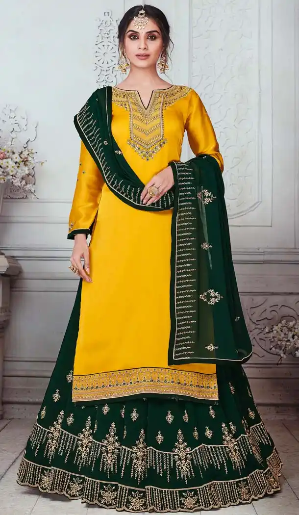 Ethnic Yellow Color Satin Georgette Party Wear Lehenga Suit - 575271657